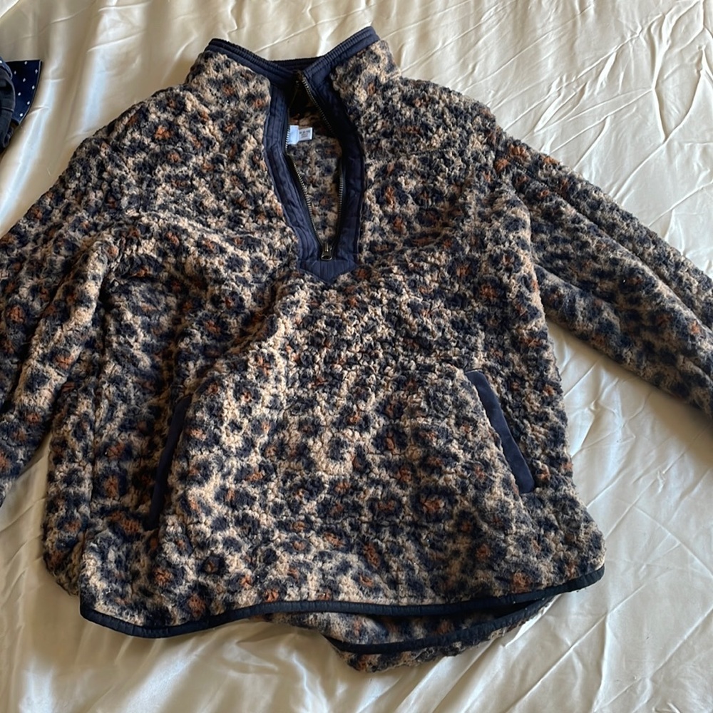 Cheetah print fleece half zip up sweater